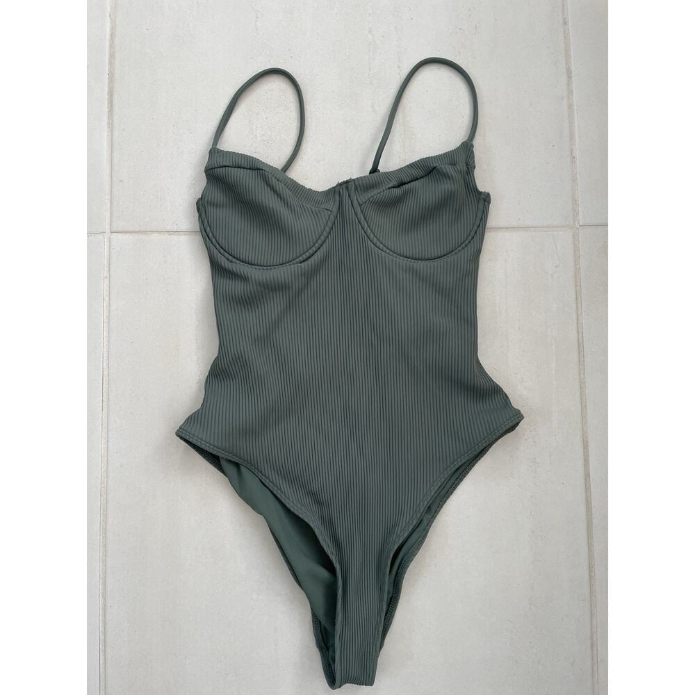 LA Hearts by Pacsun Swim One Piece Swimsuit Ribbed Olive Topanga